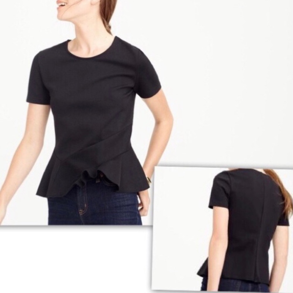 J. Crew Black Structured Flutter Hem Tee XXS
